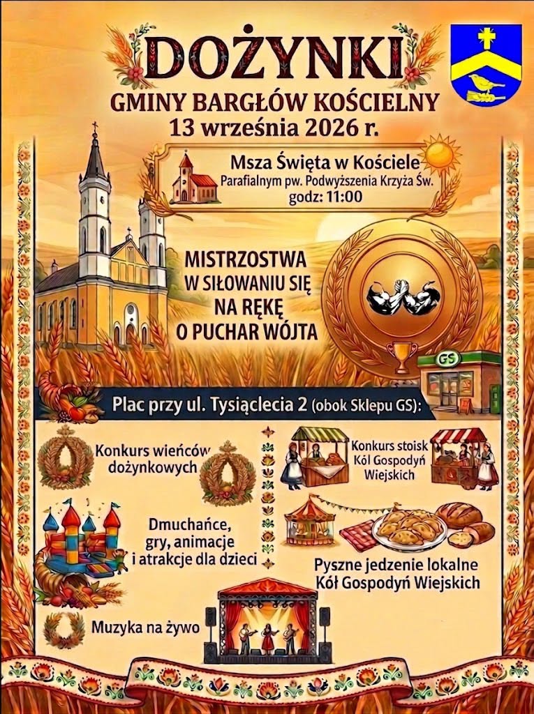 Zaproszenie na Dożynki Gminy Bargłów Kościelny - 13.09.2026 r.